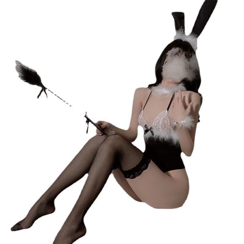 Image of Bunny girl pure desire style erotic underwear set furry one-piece transparent clothes character maid cat women's clothing 1167